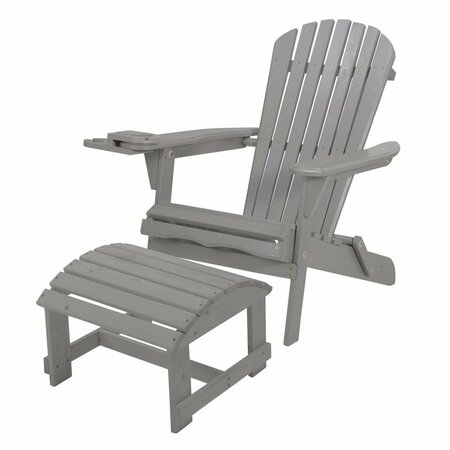 BOLD FONTIER Foldable Adirondack Chair with Cup Holder with Ottoman, Dak Gray BO3276143